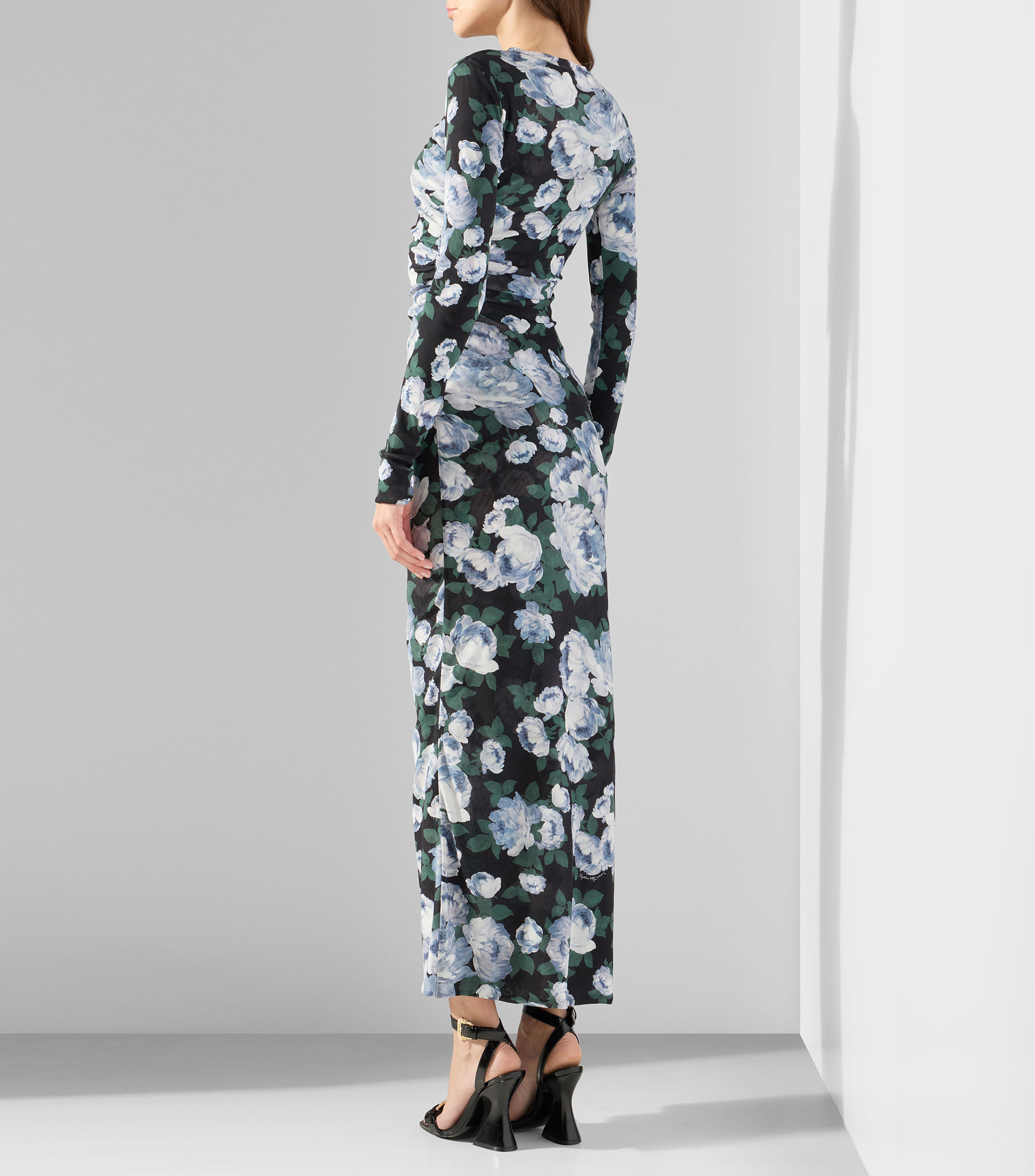 Vestido largo manga larga con estampado Mujer